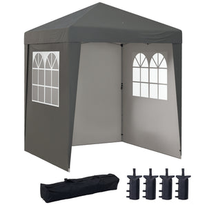 Tonnelle de jardin pliante pop-up 2 x 2 m tente de réception hauteur réglable 3 niveaux Anti-UV 30+ 3 parois latérales avec 4 sacs de sable et 1 sac de transport tissu Oxford acier gris