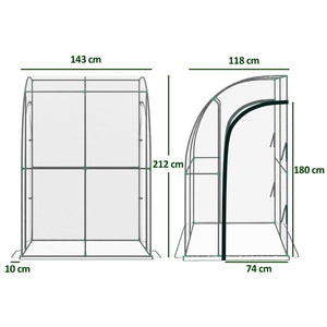 Serre de jardin adossée, serre de balcon, bâche renforcée PVC, châssis en acier, 2 portes zippées enroulables, pour légumes plantes fleurs, intérieur et extérieur, 143x118x212cm, transparent