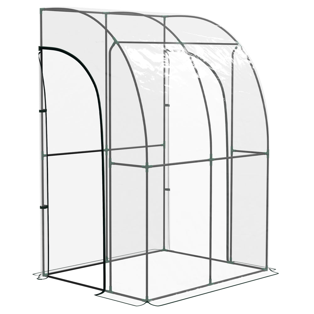 Serre de jardin adossée, serre de balcon, bâche renforcée PVC, châssis en acier, 2 portes zippées enroulables, pour légumes plantes fleurs, intérieur et extérieur, 143x118x212cm, transparent