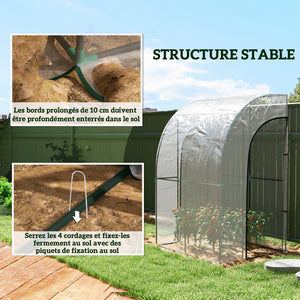 Serre de jardin adossée, serre de balcon, bâche renforcée PVC, châssis en acier, 2 portes zippées enroulables, pour légumes plantes fleurs, intérieur et extérieur, 143x118x212cm, transparent