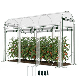Serre tunnel de jardin 3 m², serre de jardin tunnel 295x100x197cm avec cadre en acier galvanisé, 8 portes roulantes, pour extérieur, toutes saisons, transparent