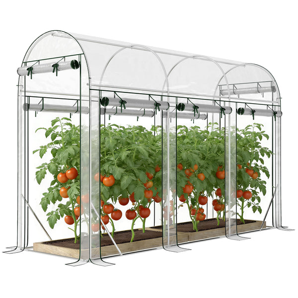 Serre tunnel de jardin 3 m², serre de jardin tunnel 295x100x197cm avec cadre en acier galvanisé, 8 portes roulantes, pour extérieur, toutes saisons, transparent