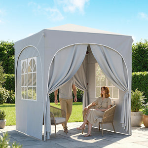 Tonnelle de jardin 2 x 2 m pop up tente pliante réglable en hauteur protection UV50+ tonnelle pliante avec 4 parois latérales sac de transport montage facile gris clair