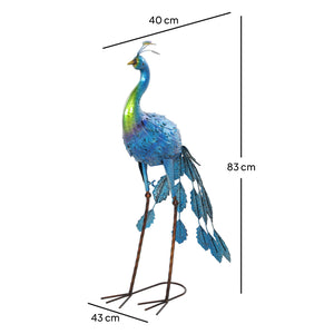 Statue de paon de jardin, décoration jardin extérieure en métal, résister aux éléments, pour jardins, porches, terrasses, 83H cm, multicolore