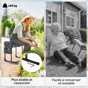 Tabouret de Jardin Pliable Agenouilloir de Jardin Repose-Genoux Siège Jardinage avec Coussin Rembourré Épais en Mousse EVA, Poches à Outils, Gris Foncé