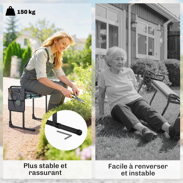 Tabouret de Jardin Pliable Agenouilloir de Jardin Repose-Genoux Siège Jardinage avec Coussin Rembourré Épais en Mousse EVA, Poches à Outils, Gris Foncé
