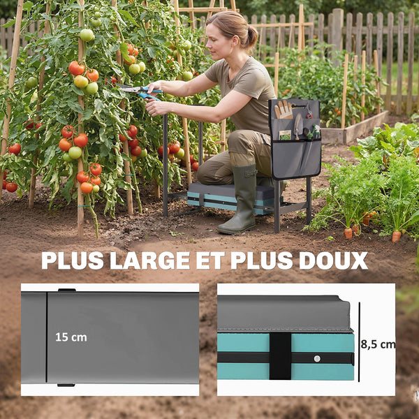 Tabouret de Jardin Pliable Agenouilloir de Jardin Repose-Genoux Siège Jardinage avec Coussin Rembourré Épais en Mousse EVA, Poches à Outils, Gris Foncé
