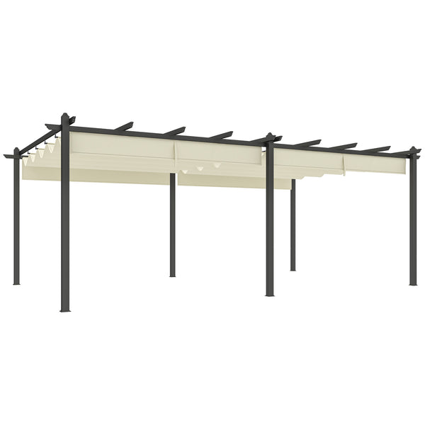 Pergola jardin exterieur pergola aluminium 3,6 x 6 m coulissante rétractable pour terrasse structure en aluminium + toile polyester - beige