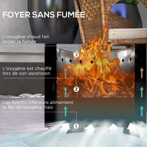 Brasero sans fumée foyer à bois extérieur rond portable en métal avec pot intérieur en acier inoxydable tisonnier poignées rainurées - diamètre 45 cm - noir