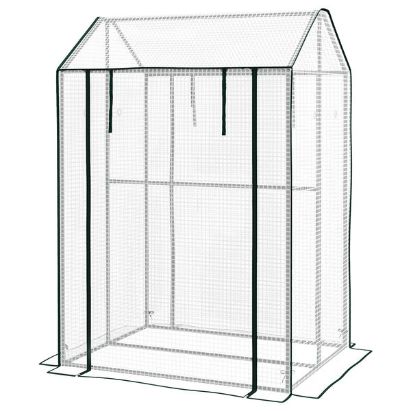 Serre de jardin PE, serre de balcon, bâche renforcée 135 g/m², châssis en acier, 2 portes zippées enroulables, pour légumes plantes fleurs, intérieur et extérieur, 100 x 80 x 150 cm blanc