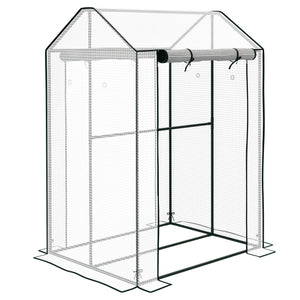 Serre de jardin PE, serre de balcon, bâche renforcée 135 g/m², châssis en acier, 2 portes zippées enroulables, pour légumes plantes fleurs, intérieur et extérieur, 100 x 80 x 150 cm blanc