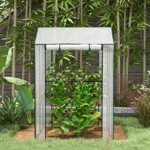 Serre de jardin PE, serre de balcon, bâche renforcée 135 g/m², châssis en acier, 2 portes zippées enroulables, pour légumes plantes fleurs, intérieur et extérieur, 100 x 80 x 150 cm blanc