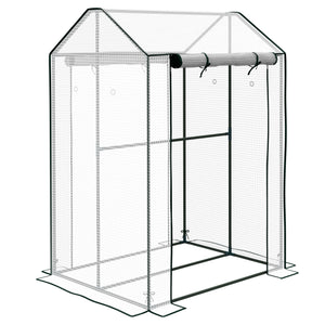 Serre de jardin PE, serre de balcon, bâche renforcée 135 g/m², châssis en acier, 2 portes zippées enroulables, pour légumes plantes fleurs, intérieur et extérieur, 100 x 80 x 150 cm blanc