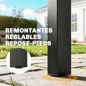 Table de Jardin pour 6 Personnes, 127 x 70 cm, Table d'Extérieur avec Plateau à Lattes en Bois Plastique, Cadre en Métal, Patins Réglables, Mobilier pour Balcon, Terrasse, Marron
