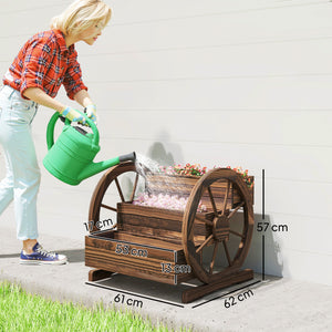 Jardinière sur Pieds carré Potager 3 étages Style Rustique Chic avec 2 roues Charrette Bois Sapin, trous de drainage, dim. 62L x 61l x 57H cm Marron