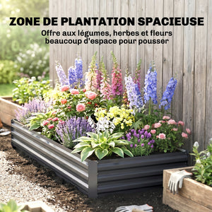 Carré Potager en Métal Modulable - Potager Surélevé 241x90,5x30cm en Acier Galvanisé - Jardinière Extérieur Anti-Rouille pour Légumes et Fleurs, Gris