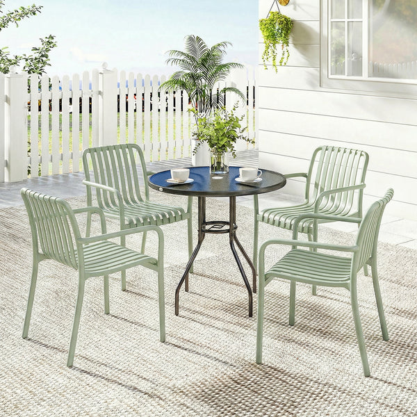 Lot de 4 Chaises de Jardin Empilables en Polypropylène Anti-UV - Fauteuil de Terrasse avec Accoudoirs et Dossier à Lattes Ergonomique - Chaises de Salle à Manger Extérieures, Gris Vert