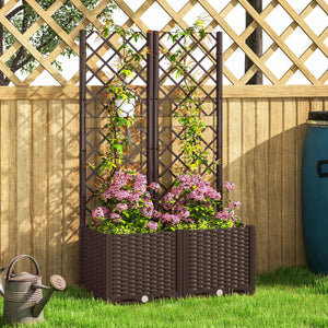 Jardinière avec treillis, lit surélevé de jardin, jardinière extérieure avec 6 trous de drainage, réservoirs d'eau, bac à fleurs pour balcon terrasse patio, 80 x 40 x 135 cm, marron