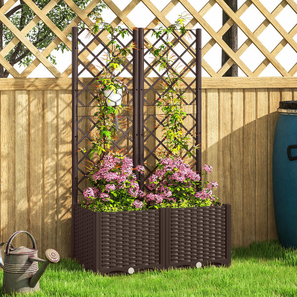 Jardinière avec treillis, lit surélevé de jardin, jardinière extérieure avec 6 trous de drainage, réservoirs d'eau, bac à fleurs pour balcon terrasse patio, 80 x 40 x 135 cm, marron