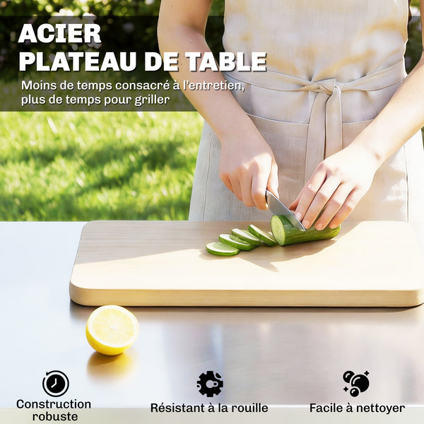 Chariot Barbecue Extérieur avec Plateau en Acier Inoxydable, Support à Pizza à 3 Étagères avec Placard de Rangement, Chariot BBQ Mobile sur Roulettes, Noir
