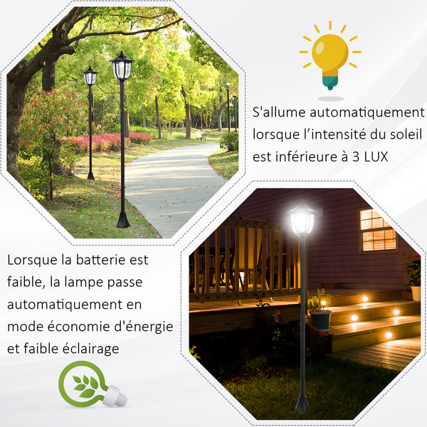 Luminaire extérieur lampadaire sur pied solaire lampadaire lanterne classique LED 60 Lm max. dim. 26L x 26l x 177H cm noir