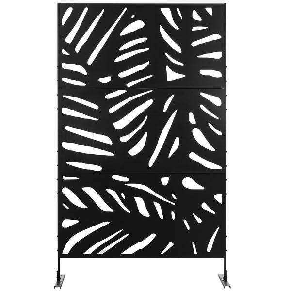 Panneau brise vue décoratif extérieur noir à motif végétal en métal - 122 x 45 x 198 cm