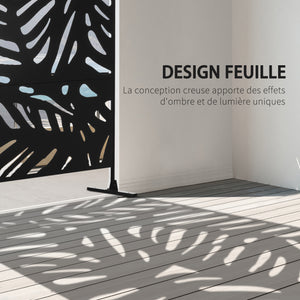 Panneau brise vue décoratif extérieur noir à motif végétal en métal - 122 x 45 x 198 cm