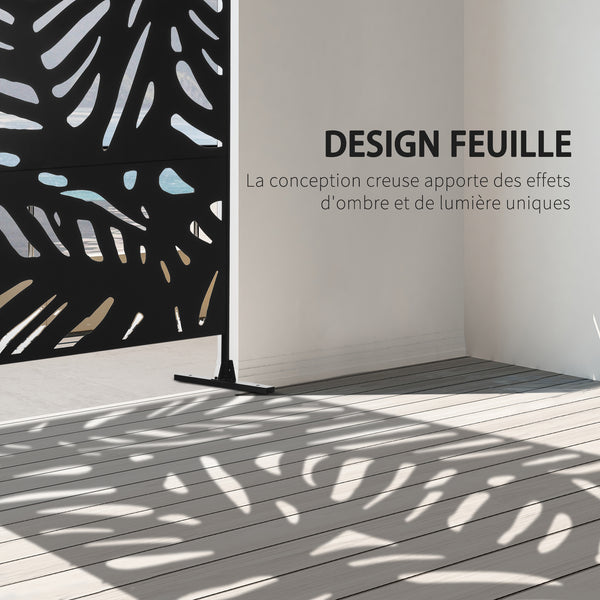 Panneau brise vue décoratif extérieur noir à motif végétal en métal - 122 x 45 x 198 cm
