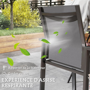 Lot de 2 chaises de jardin chaises empilables d'extérieur respirant avec accoudoirs, en aluminium et textilène pour jardin, piscine, terrasse, gris foncé