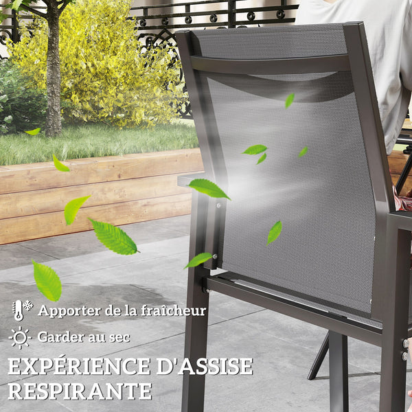 Lot de 2 chaises de jardin chaises empilables d'extérieur respirant avec accoudoirs, en aluminium et textilène pour jardin, piscine, terrasse, gris foncé