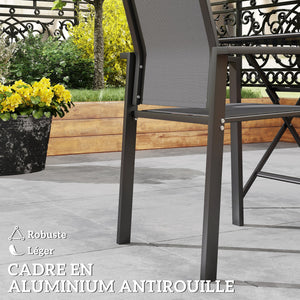 Lot de 2 chaises de jardin chaises empilables d'extérieur respirant avec accoudoirs, en aluminium et textilène pour jardin, piscine, terrasse, gris foncé
