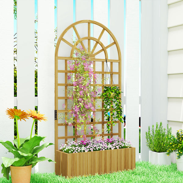 Jardinière avec treillis, bac à fleurs, lit surélevé avec trous de drainage, pour plantes grimpantes, légumes, bois massif, intérieur et extérieur, 90 x 30 x 180 cm, effet bois naturel