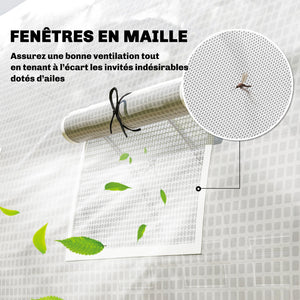 Serre de jardin tunnel 24m² 8L x 3l x 2H m - 16 fenêtres, Porte zippée Enroulable - châssis Tubulaire Acier galvanisé, bâche PE Haute densité Blanc