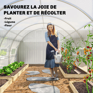 Serre de jardin tunnel 24m² 8L x 3l x 2H m - 16 fenêtres, Porte zippée Enroulable - châssis Tubulaire Acier galvanisé, bâche PE Haute densité Blanc
