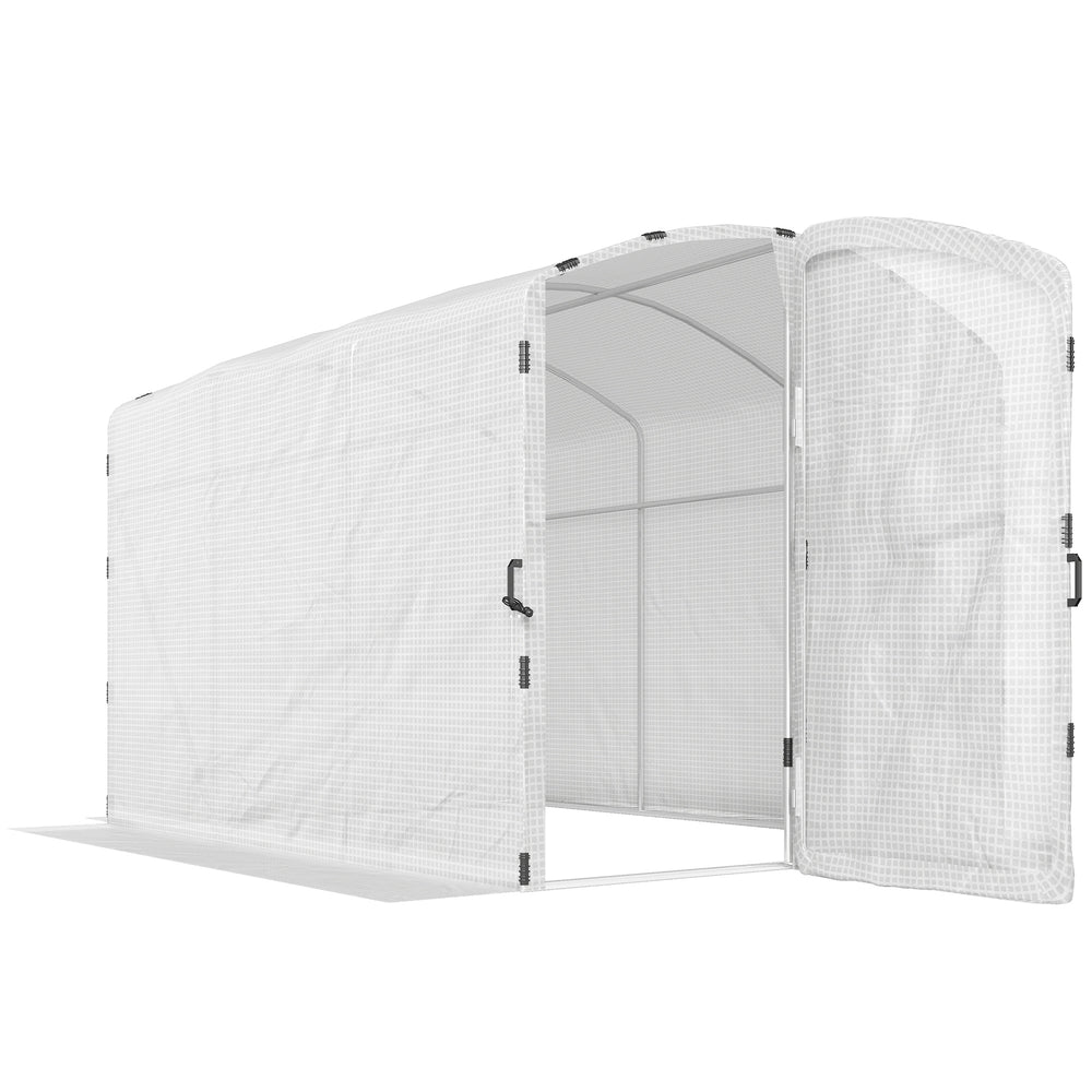 Serre tunnel de jardin 6m², serre de jardin tunnel 300x200x195cm bâche PE 220g/m², bords prolongés 50 cm, avec porte, pour extérieur, toutes saisons, légumes, fruits, fleurs, blanc