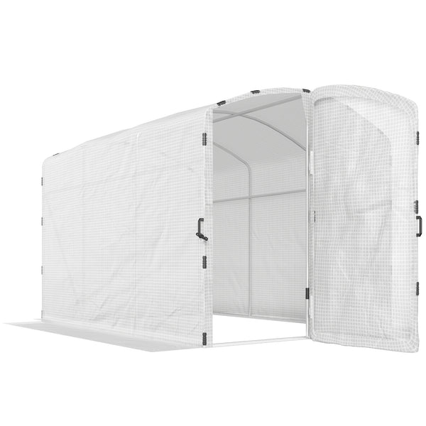 Serre tunnel de jardin 6m², serre de jardin tunnel 300x200x195cm bâche PE 220g/m², bords prolongés 50 cm, avec porte, pour extérieur, toutes saisons, légumes, fruits, fleurs, blanc