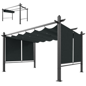 Pergola en Aluminium 3x4 m avec Stores Automatiques - Tonnelle de Jardin Coulissante Rétractable - Abri de Terrasse Robuste avec Trous de Drainage et Protection UV50+, Gris Anthracite