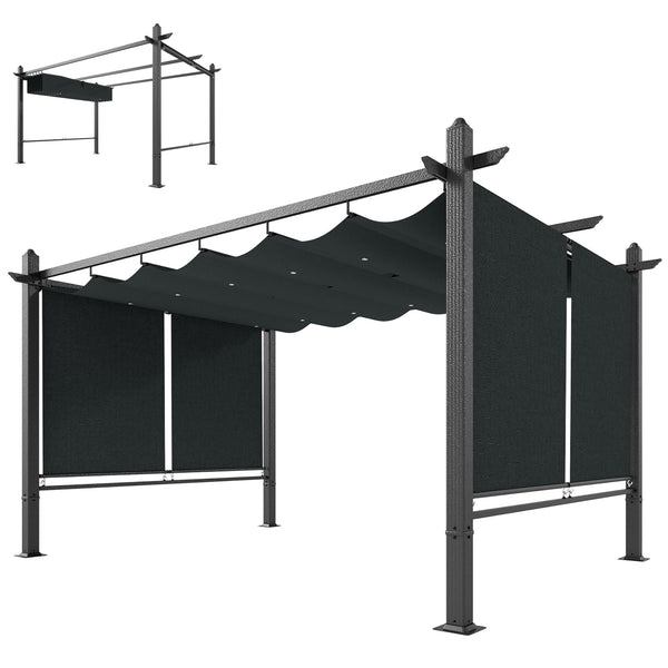 Pergola en Aluminium 3x4 m avec Stores Automatiques - Tonnelle de Jardin Coulissante Rétractable - Abri de Terrasse Robuste avec Trous de Drainage et Protection UV50+, Gris Anthracite