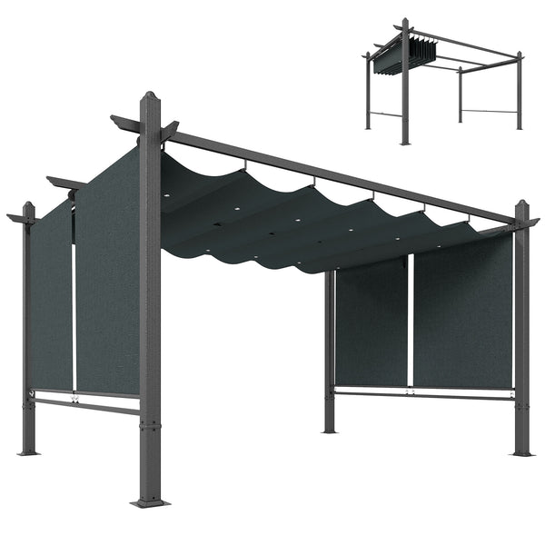 Pergola en Aluminium 3x4 m avec Stores Automatiques - Tonnelle de Jardin Coulissante Rétractable - Abri de Terrasse Robuste avec Trous de Drainage et Protection UV50+, Gris Anthracite