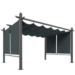 Pergola en Aluminium 3x4 m avec Stores Automatiques - Tonnelle de Jardin Coulissante Rétractable - Abri de Terrasse Robuste avec Trous de Drainage et Protection UV50+, Gris Anthracite
