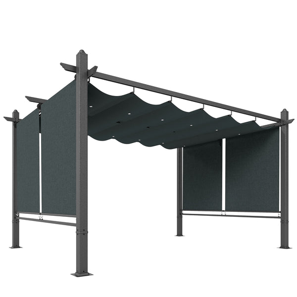 Pergola en Aluminium 3x4 m avec Stores Automatiques - Tonnelle de Jardin Coulissante Rétractable - Abri de Terrasse Robuste avec Trous de Drainage et Protection UV50+, Gris Anthracite