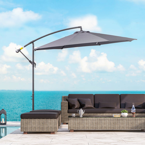 Parasol déporté octogonal rabattable diamètre 3 m parasol de jardin avec pied en croix gris