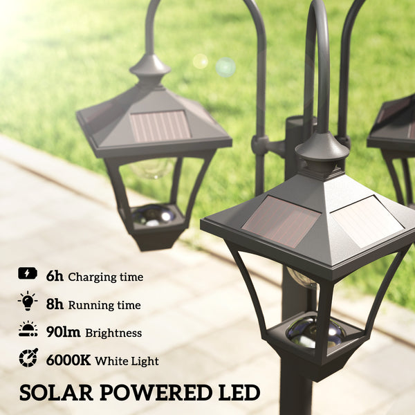 Lanterne solaire lampadaire avec jardinière réglable en hauteur 185 cm extérieure lanterne de jardin à 3 têtes contrôle de l'éclairage interrupteur IP44 lanternes solaires lampes solaires lanterne solaire pour jardin balcon