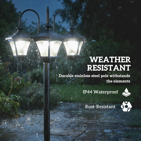 Lanterne solaire lampadaire avec jardinière réglable en hauteur 185 cm extérieure lanterne de jardin à 3 têtes contrôle de l'éclairage interrupteur IP44 lanternes solaires lampes solaires lanterne solaire pour jardin balcon