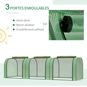 Mini Serre de Jardin mini serre tunnel serre à tomates 3L x 1l x 0,8H m Acier PE Haute densité Anti-UV 3 fenêtres avec Zip enroulables Vert