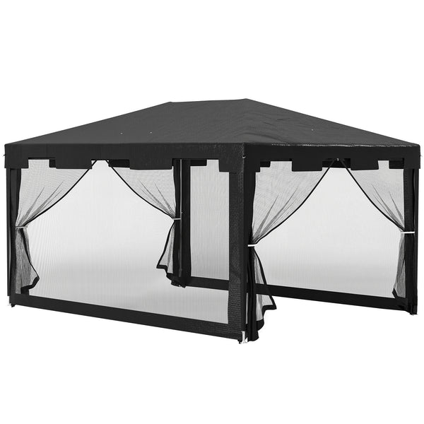 Tonnelle de jardin 3 x 4 m, barnum tente de réception avec parois latérales en maille et 2 portes, pour fêtes et mariages, gris foncé