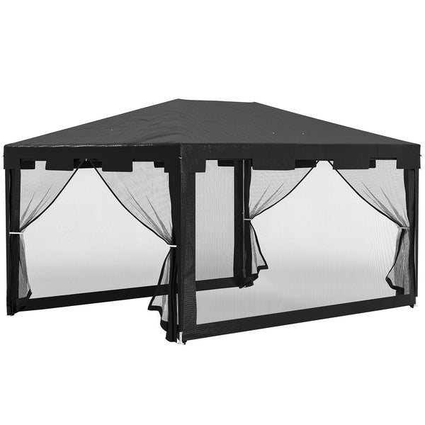 Tonnelle de jardin 3 x 4 m, barnum tente de réception avec parois latérales en maille et 2 portes, pour fêtes et mariages, gris foncé