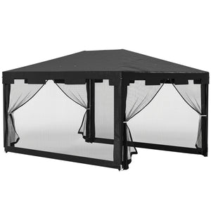 Tonnelle de jardin 3 x 4 m, barnum tente de réception avec parois latérales en maille et 2 portes, pour fêtes et mariages, gris foncé