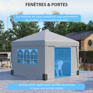 Tonnelle de jardin pop-up pliante tonnelle barnum tente de réception 3 x 3 m anti-UV 30 + avec fenêtres parois latérales sac de transport sacs de sable gris