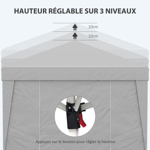 Tonnelle de jardin pop-up pliante tonnelle barnum tente de réception 3 x 3 m anti-UV 30 + avec fenêtres parois latérales sac de transport sacs de sable gris